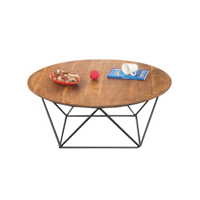Τραπέζι σαλονιού "MOVVA" από μέταλλο/ξύλο σε χρώμα μαύρο-φυσικό 90x36