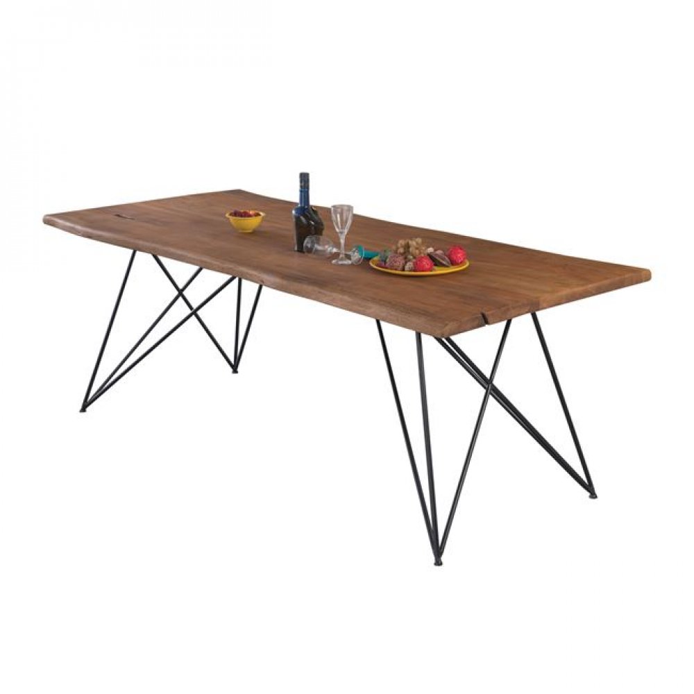 Τραπέζι "NAGAR" από μέταλλο/ξύλο σε χρώμα μαύρο-φυσικό 200x95x76