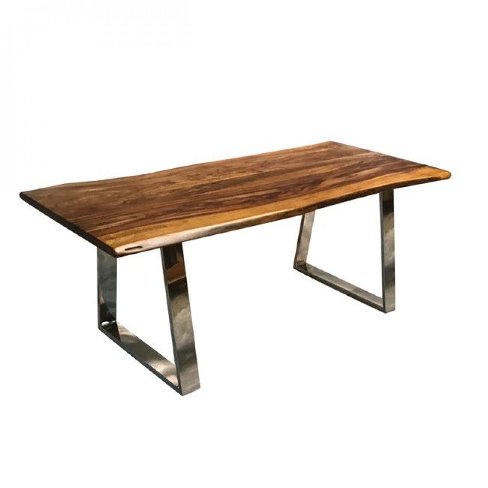 Τραπέζι "LIZARD" από μέταλλο/ξύλο σε χρώμα inox-φυσικό 200x95x75