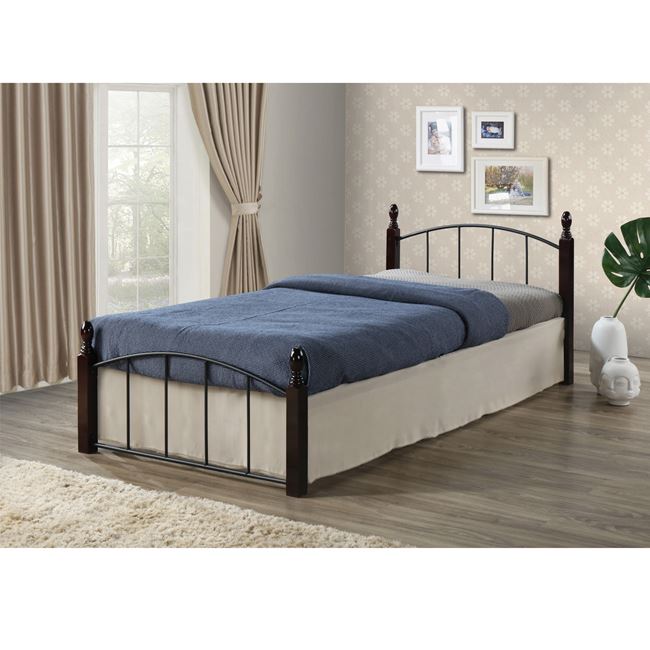 Κρεβάτι "ARAGON" μονό από μέταλλο-μαύρο, ξύλο-καρυδί 95x200x76
