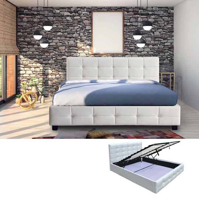 Κρεβάτι "FIDEL" διπλό απο τεχνόδερμα σε λευκό χρώμα 168x215x107