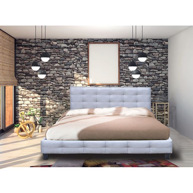 Κρεβάτι "FIDEL" διπλό απο ύφασμα σε γκρι χρώμα 188x215x107