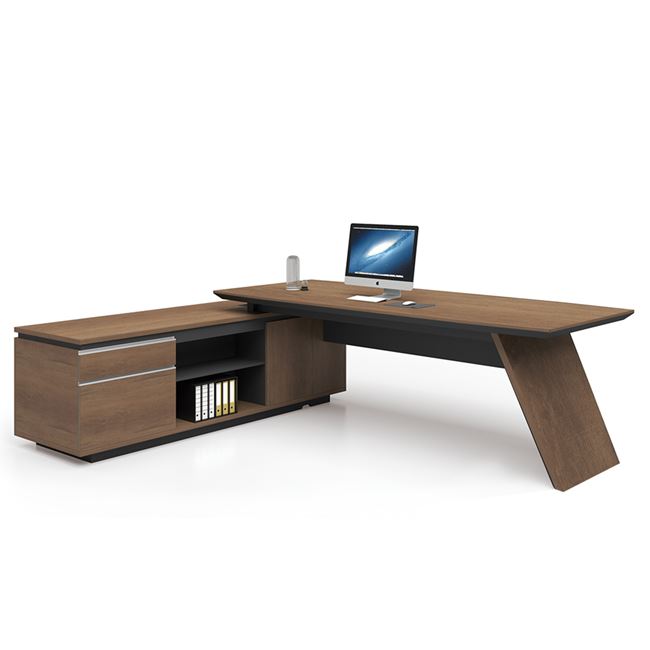 Γραφείο δεξιά γωνία "PROLINE" σε χρώμα καρυδί-μαύρο 200x90/200x50