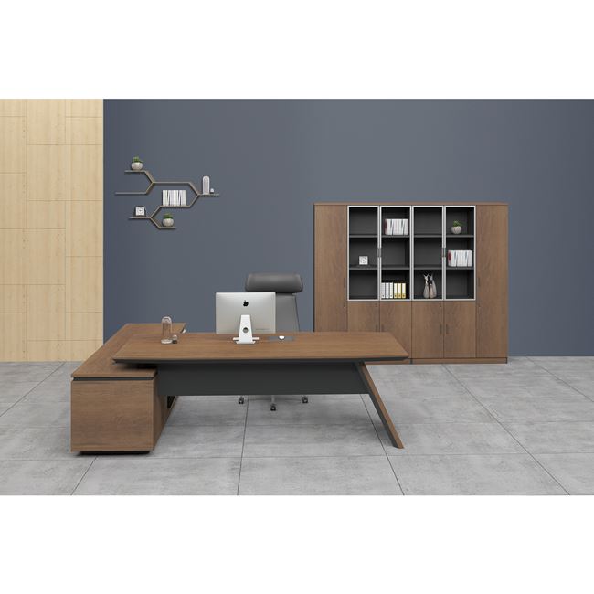 Γραφείο δεξιά γωνία "PROLINE" σε χρώμα καρυδί-μαύρο 200x90/200x50