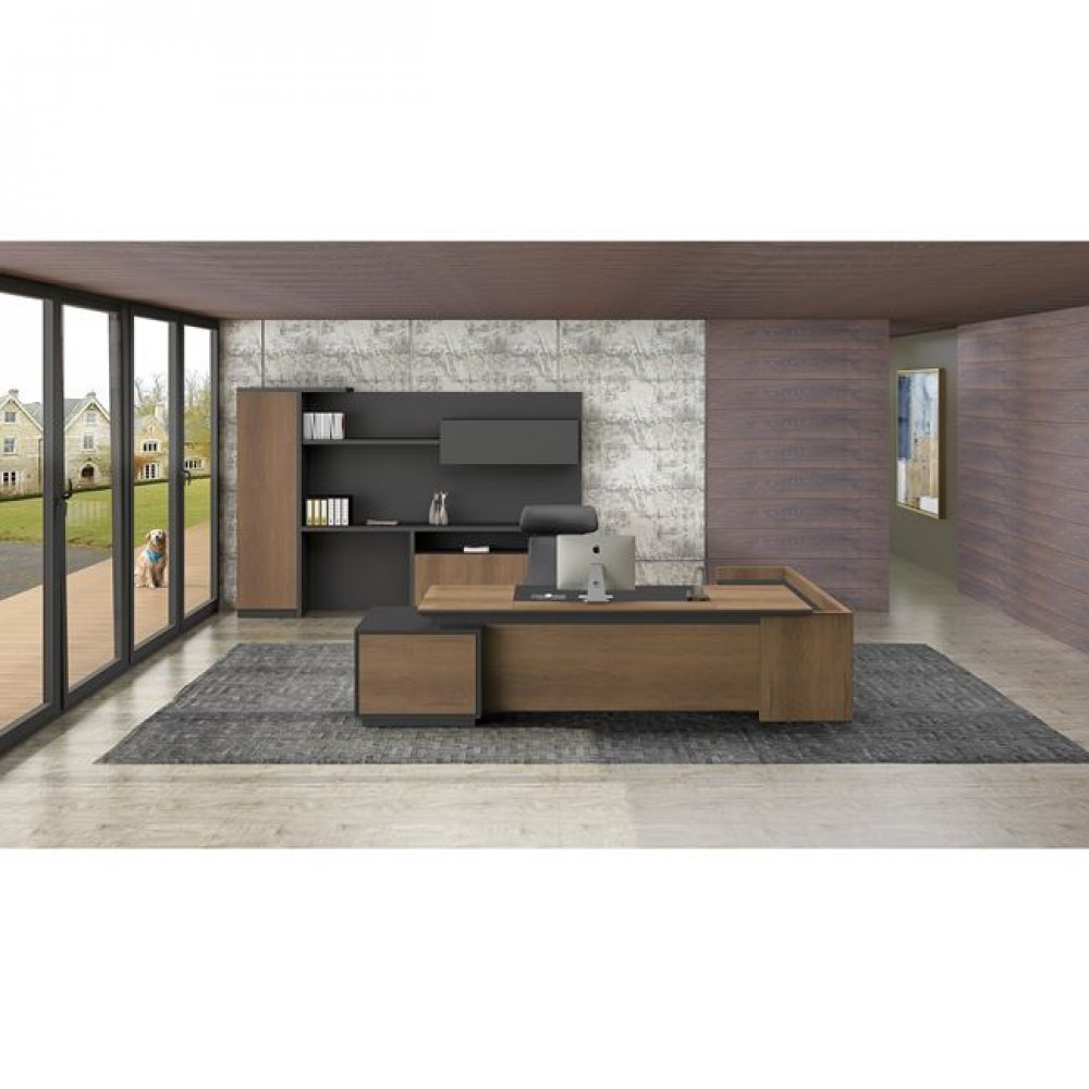 Γραφείο δεξιά γωνία "PROLINE" σε χρώμα καρυδί 220x90/200x40