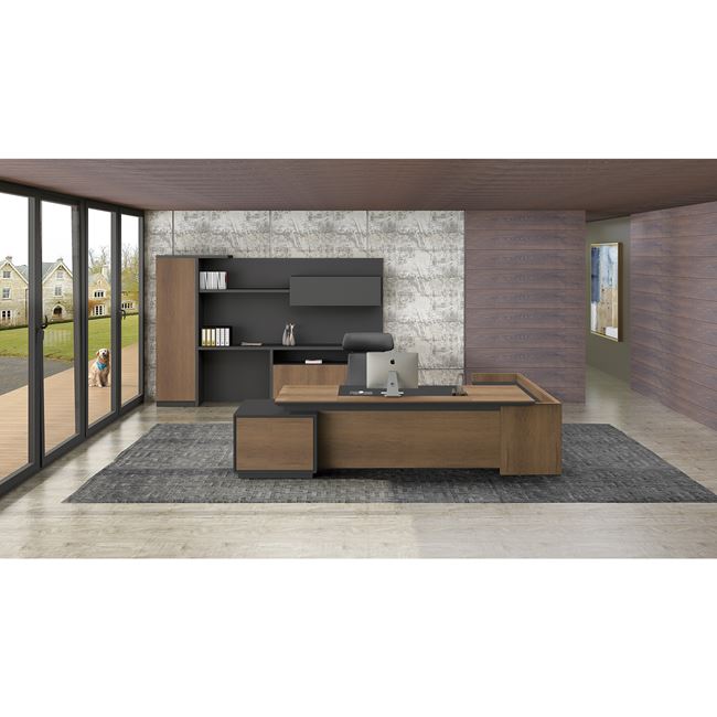 Γραφείο δεξιά γωνία "PROLINE" σε χρώμα καρυδί 220x90/200x40