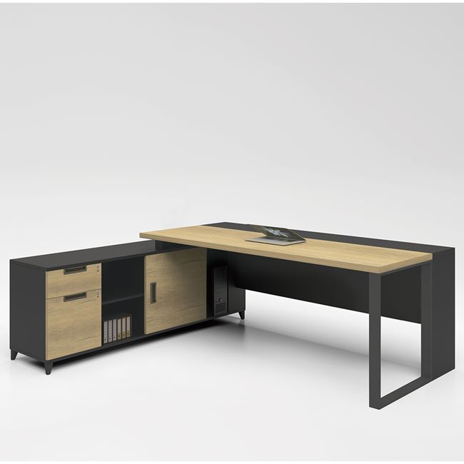 Γραφείο επαγγελματικό "PROJECT" ανεστρέψιμη γωνία σε χρώμα σονόμα-γκρι 160x70/160x40x75