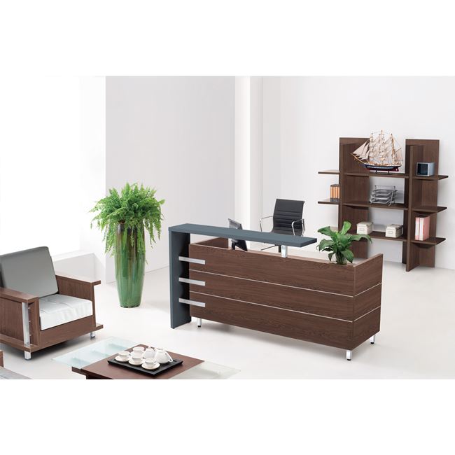 Γραφείο reception "PROJECT" σε χρώμα καρυδί/μαύρο 180x75x110