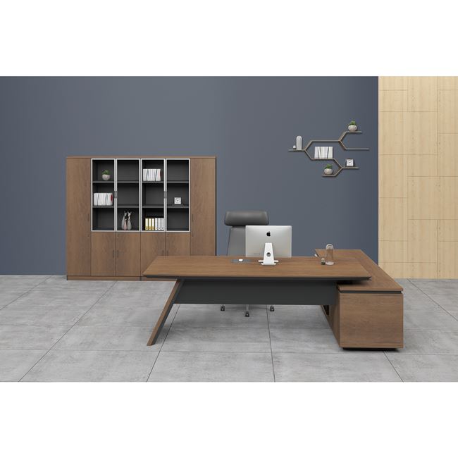 Γραφείο γωνία αριστερή "PROLINE" σε χρώμα καρυδί/μαύρο 240x95/200x50