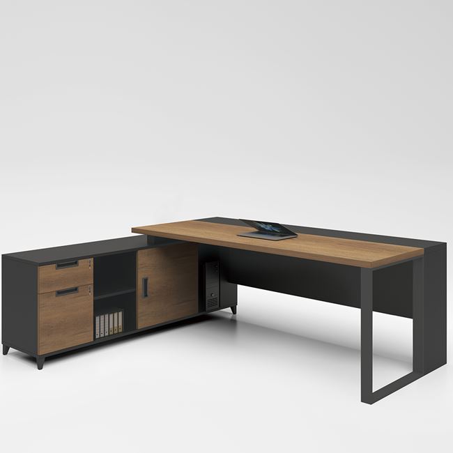 Γραφείο επαγγελματικό "PROLINE" ανεστρέψιμη γωνία σε χρώμα σκούρο καρυδί -μαύρο 160x70/160x40x75