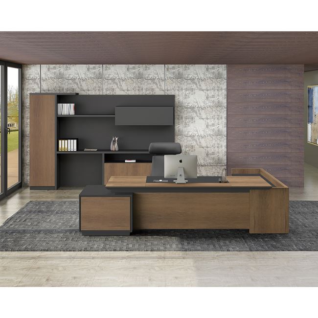 Γραφείο γωνία αριστερή "PROLINE" σε χρώμα καρυδί/μαύρο 	220x90/200x40