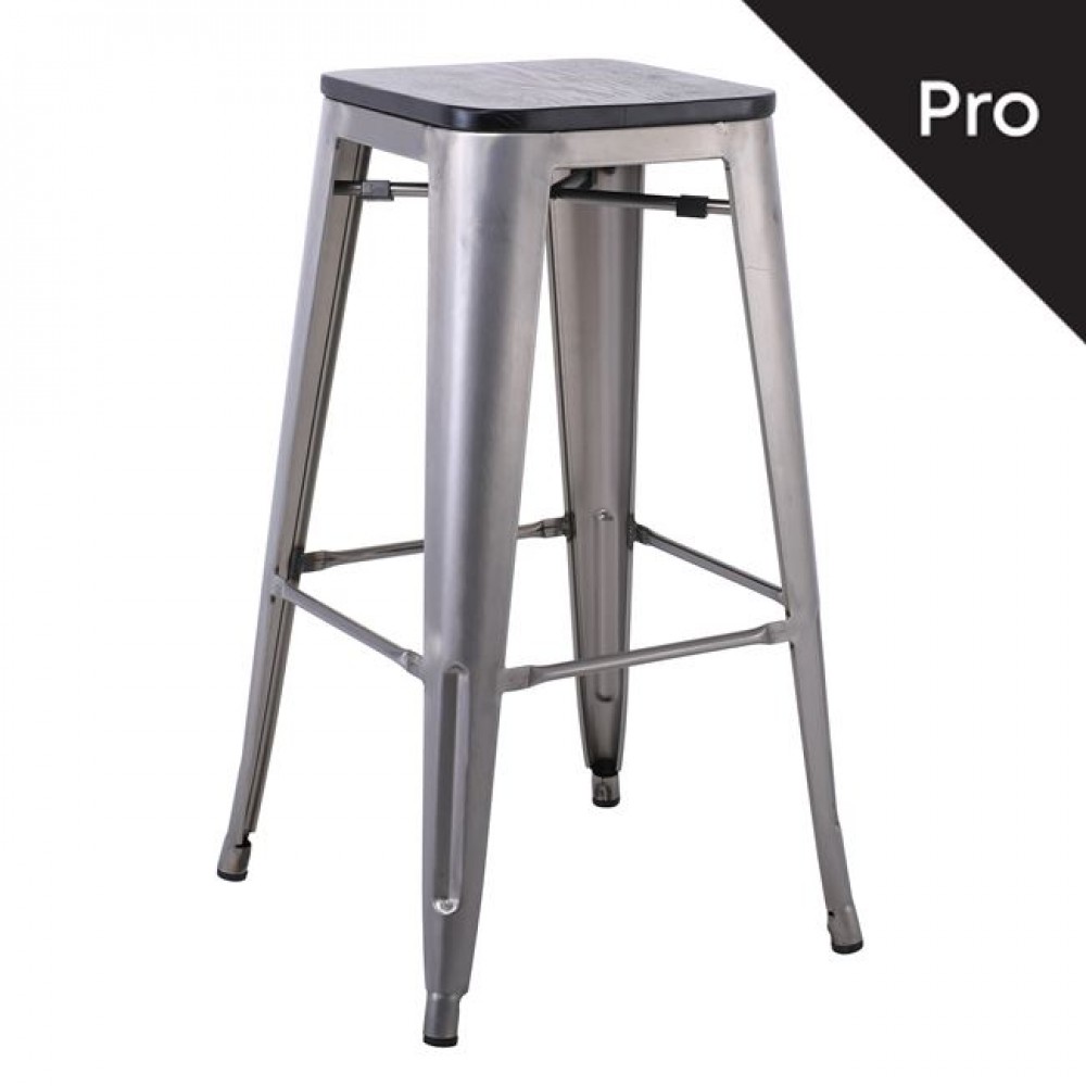 Σκαμπό μπαρ "RELIX" από μέταλλο/ξύλο σε γκρι/μαύρο χρώμα 43x43x76