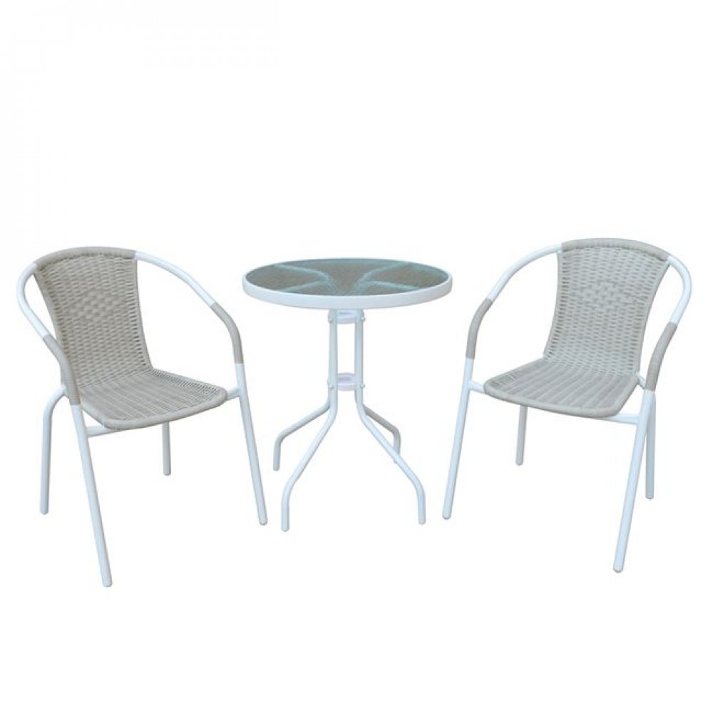 Σετ κήπου "BALENO" μεταλλικό-wicker σε μπέζ-λευκό χρώμα, Τραπ:D.60x70cm/Πολ:53x58x77cm