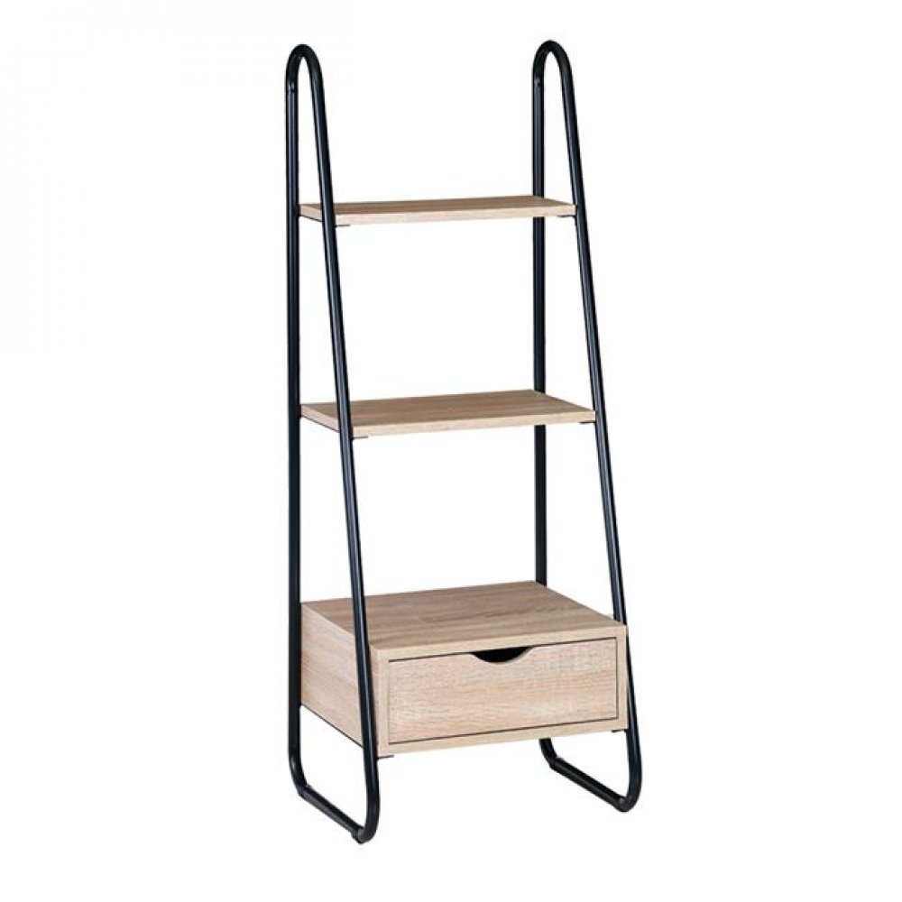 Ραφιέρα μεταλλική σε χρώμα μαύρο/σημύδα 44x37x114