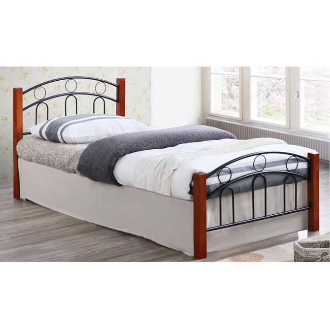Κρεβάτι "NORTON" διπλό μεταλλικό-ξύλινο σε μαύρο-καρυδί χρώμα 145x201x79