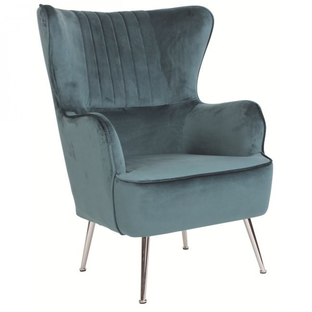 Πολυθρόνα "CROMA" βελούδινη σε μπλε χρώμα 72x78x104