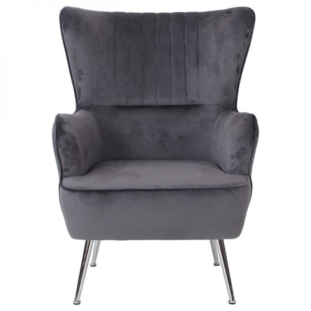 Πολυθρόνα "CROMA" βελούδινη σε γκρι χρώμα 72x78x104
