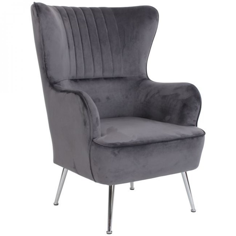 Πολυθρόνα "CROMA" βελούδινη σε γκρι χρώμα 72x78x104
