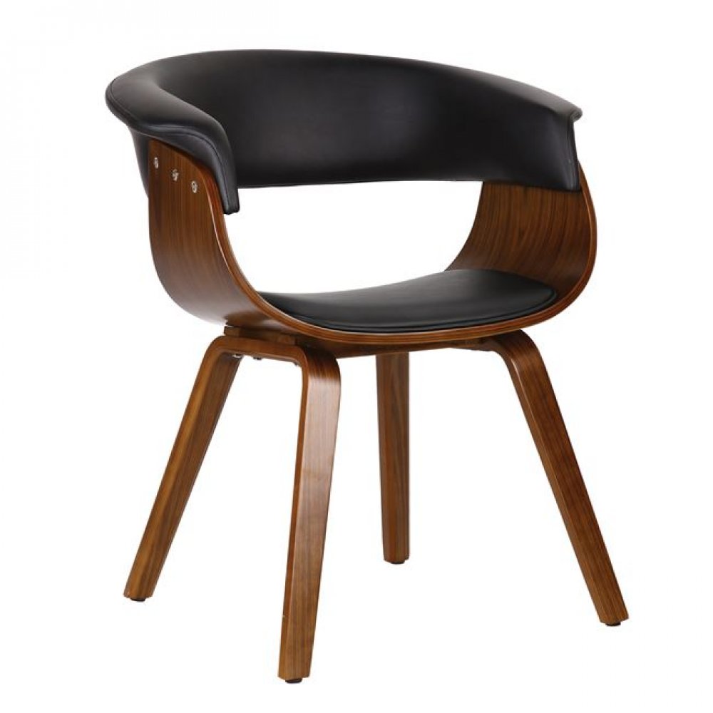 Πολυθρόνα "HERMAN" ξύλινη-pu σε καρυδί-μαύρο χρώμα 68x56x77