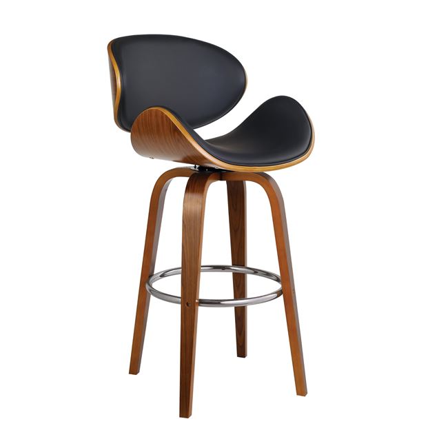 Σκαμπώ μπαρ "GOMEZ" ξύλινη-pu σε καρυδί-μαύρο χρώμα 54x53x107