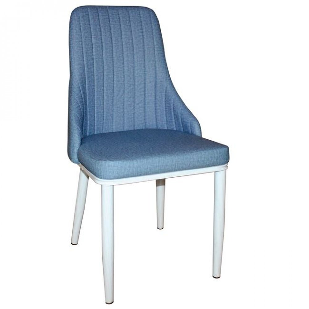 Καρέκλα "MATTEL" μεταλλική- line pu σε white-wash-μπλε χρώμα 49x69x94