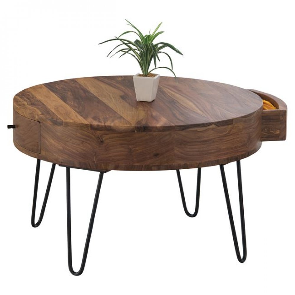 Τραπέζακι σαλονιού "KARIM" ξύλινο-μεταλλικό σε μαύρο-φυσικό χρώμα Φ70x42