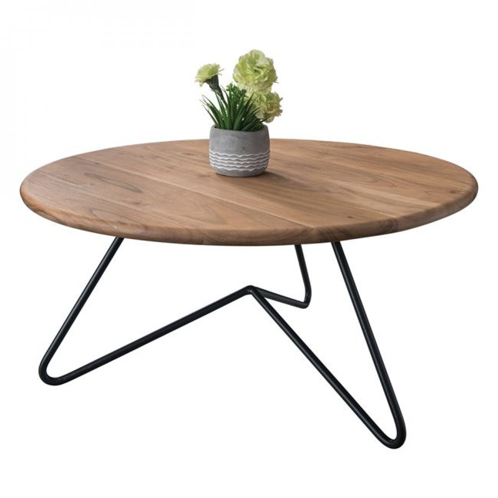 Τραπέζακι σαλονιού "BORAL" ξύλινο-μεταλλικό σε μαύρο-φυσικό χρώμα Φ83x40