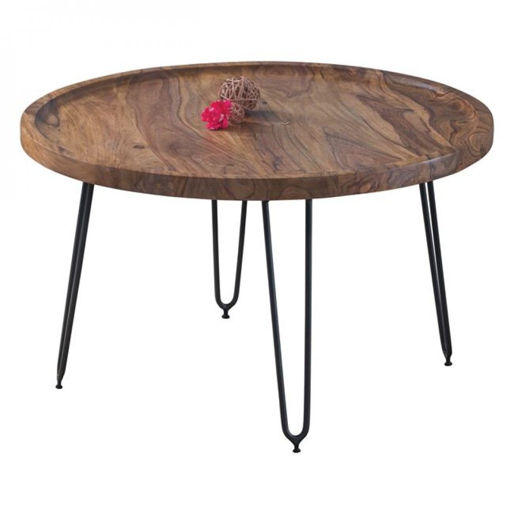 Τραπέζακι βοηθητικό "MATRI" ξύλινο-μεταλλικό σε μαύρο-φυσικό χρώμα Φ76x45