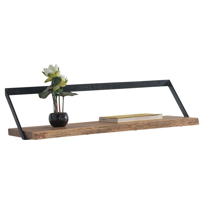 Ράφι τοίχου "WALL-1" ξύλινο-μεταλλικό σε φυσικό χρώμα 80x25x20