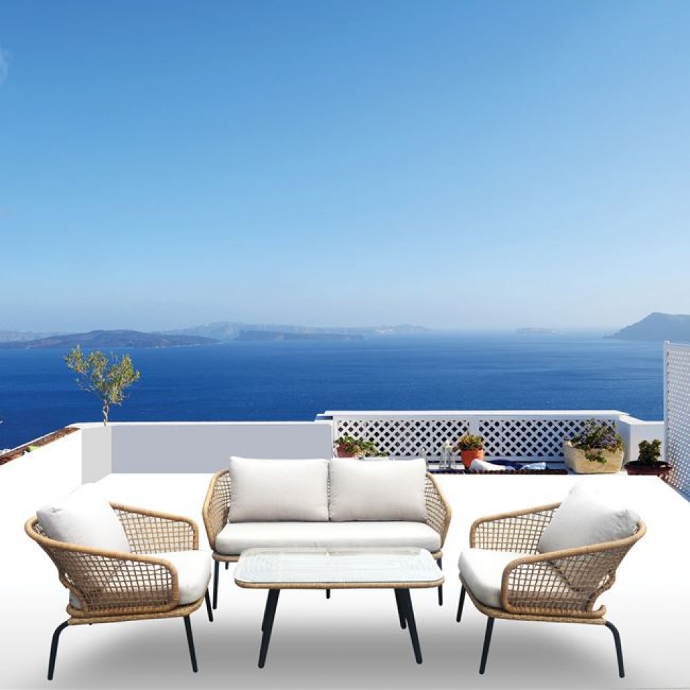 Σετ κήπου "SALSA" αλουμινίου-wicker σε φυσικό χρώμα 149x74x71