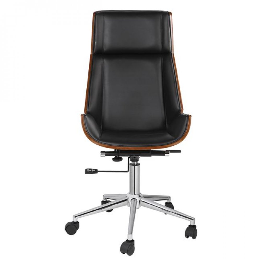 Πολυθρόνα διευθυντή ξύλινη-pu σε χρώμα μαύρο-καρύδι 65x66x109/117