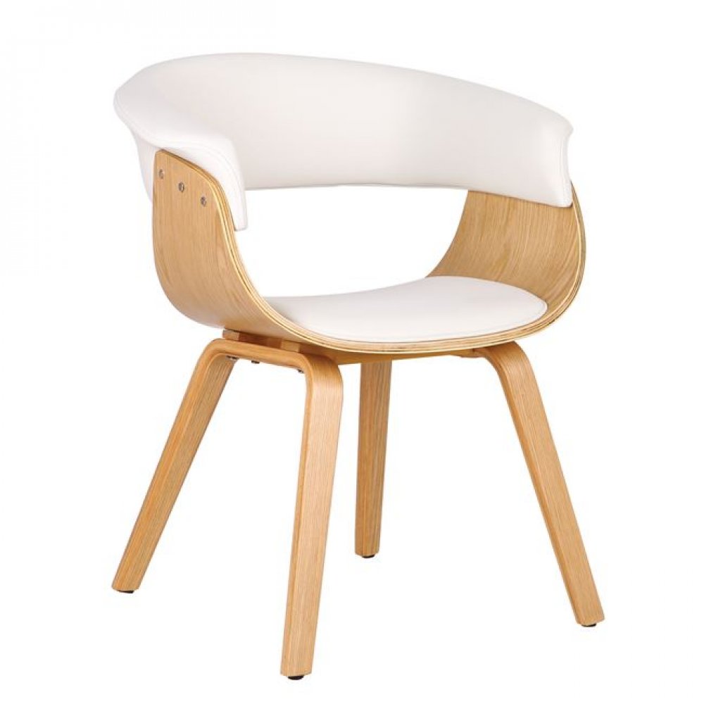 Πολυθρόνα "HERMAN" ξύλινη/PU σε χρώμα φυσικό/λευκό 68x56x77