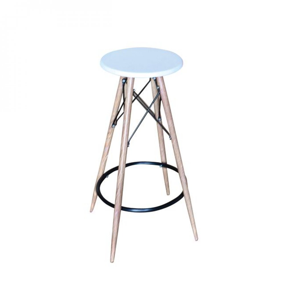 Σκαμπό μπαρ "MACK" μεταλλικό/PP σε χρώμα λευκό/φυσικό D30x72