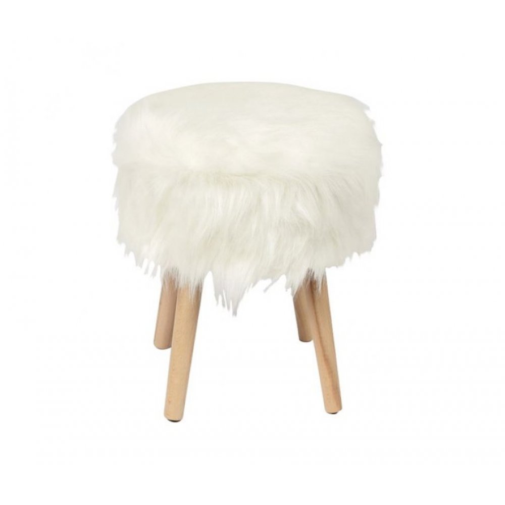 Σκαμπό βοηθητικό "JAMO" από συνθετική γούνα σε χρώμα λευκό 38x38x47