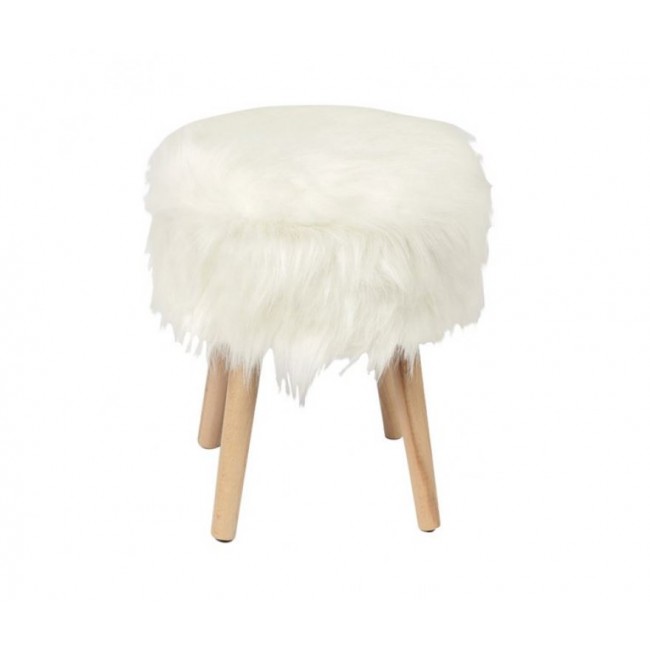 Σκαμπό βοηθητικό "JAMO" από συνθετική γούνα σε χρώμα λευκό 38x38x47