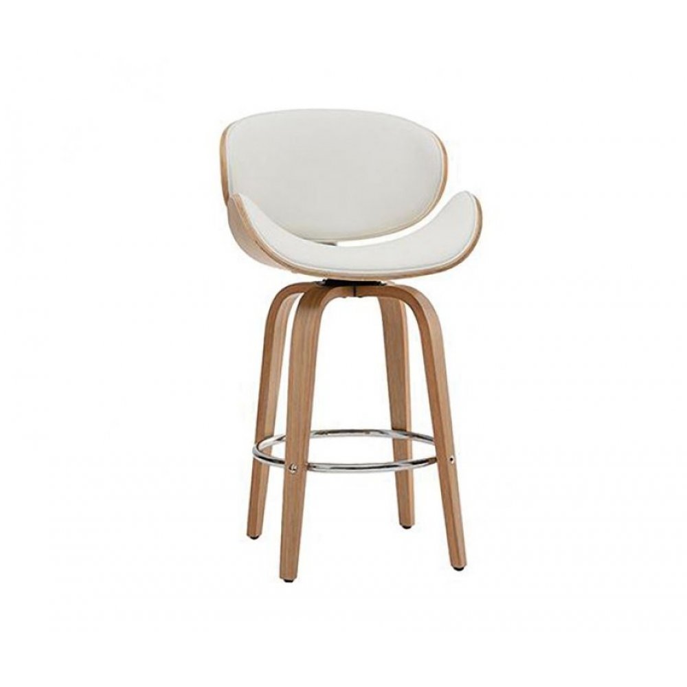 Σκαμπό μπαρ "GOMEZ" από ξύλο σε χρώμα λευκό/φυσικό 54x53x107