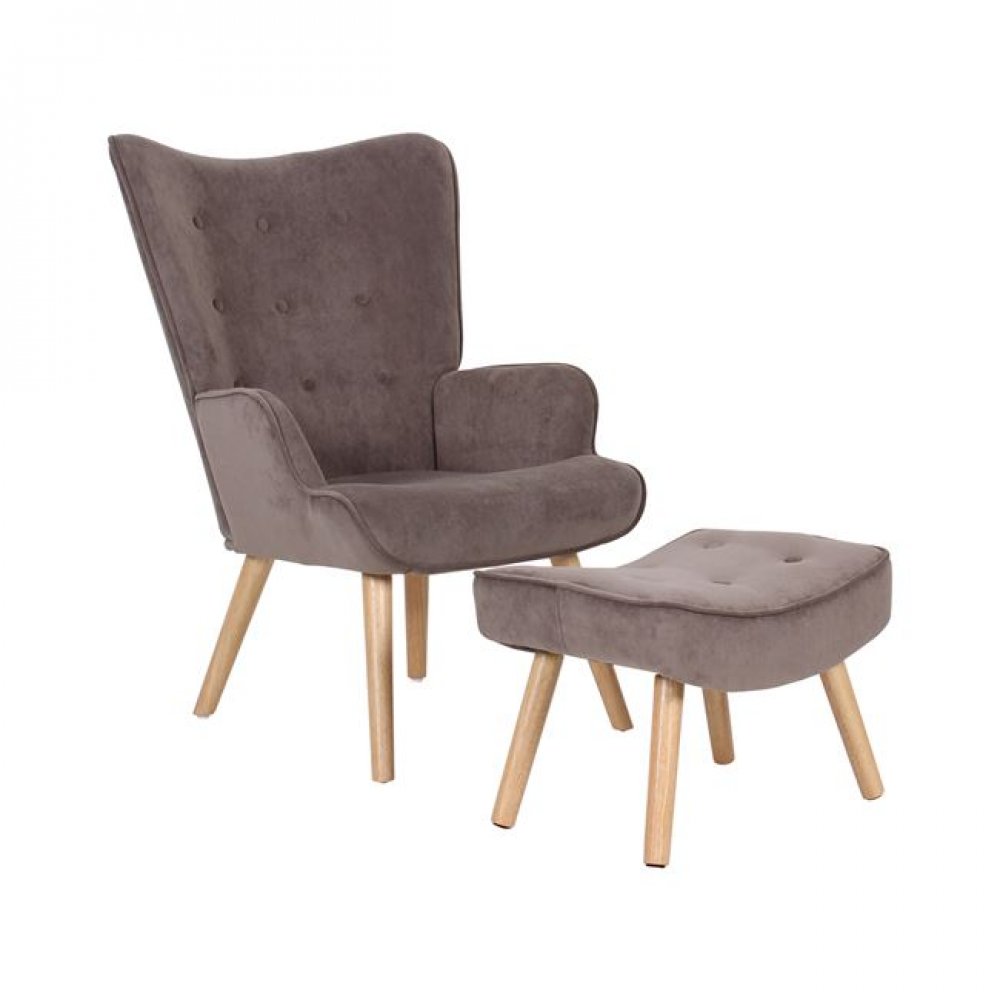 Πολυθρόνα-σκαμπώ "ALMA" βελούδινη σε καφέ χρώμα 69x76x97