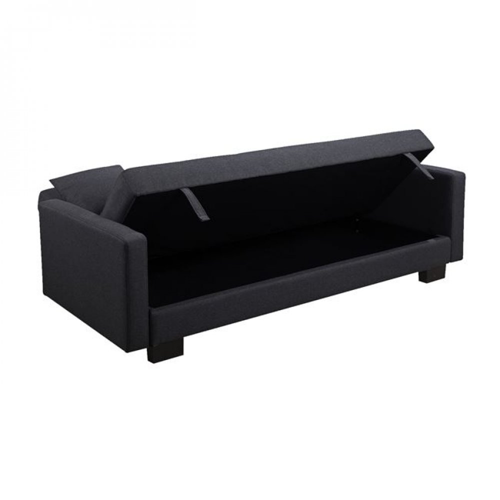 Καναπές-κρεβάτι "KELSO" με αποθηκευτικό χώρο υφασμάτινος σε μαύρο χρώμα 197x81x80