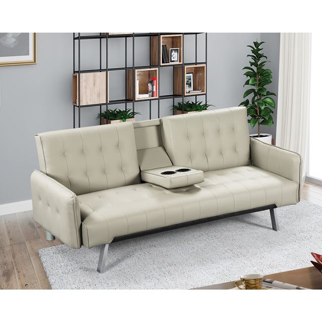 Καναπές-κρεβάτι "WELLS" από τεχνόδερμα σε μπεζ χρώμα 188x82x80