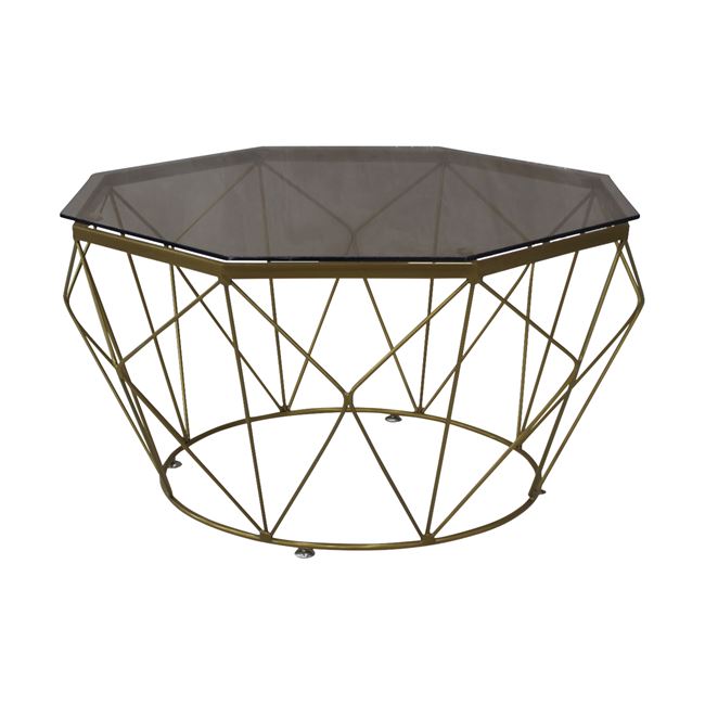 Τραπέζι σαλονιού "GRID" μεταλλικό με γυάλινη επιφανεια σε χρυσό χρώμα Φ87x45