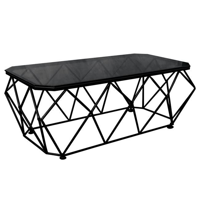 Τραπέζι σαλονιού "ACTON" μεταλλικό με γυάλινη επιφανεια σε μαύρο χρώμα 123x63x44