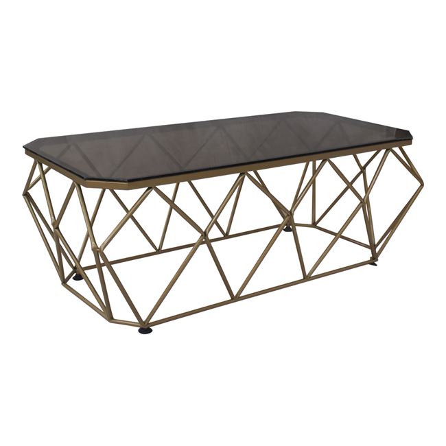 Τραπέζι σαλονιού "ACTON" μεταλλικό με γυάλινη επιφανεια σε χρυσό χρώμα 123x63x44