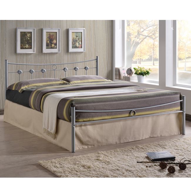 Κρεβάτι "DUGAN" διπλό μεταλλικό σε ασημί χρώμα 145x195x83