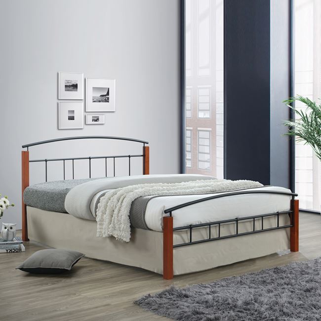 Κρεβάτι "DOKA" διπλό μεταλλικό-μαύρο, ξύλο-καρυδί 165x211x84