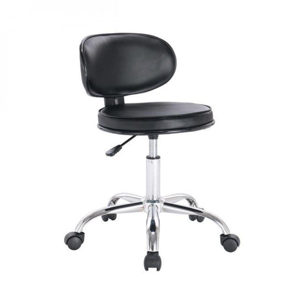 Σκαμπώ με πλάτη "GLORY" χρωμίου από τεχνόδερμα χρώματος μαύρο 47x39x67/78