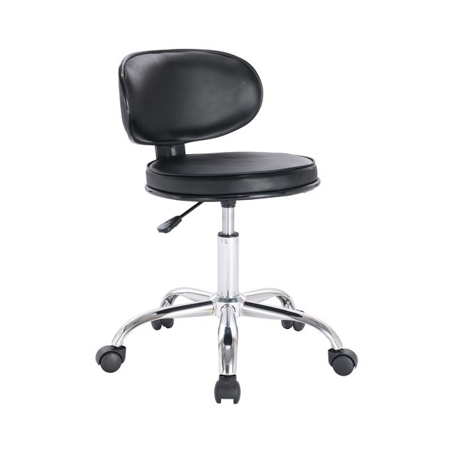 Σκαμπώ με πλάτη "GLORY" χρωμίου από τεχνόδερμα χρώματος μαύρο 47x39x67/78