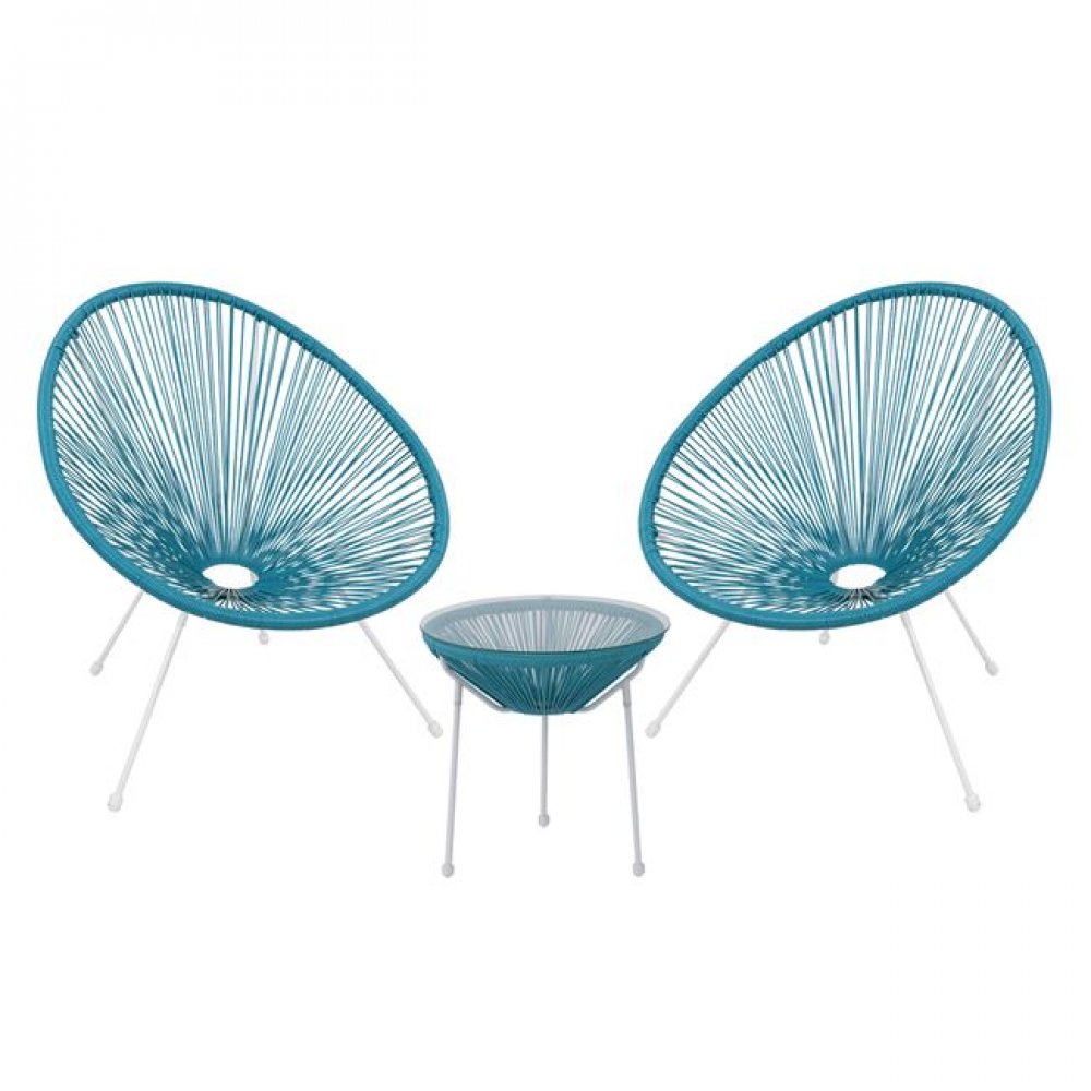 Σετ εξωτερικού χώρου "ACAPULCO" από μέταλλο/rattan σε χρώμα μπλε/λευκό Φ50x50