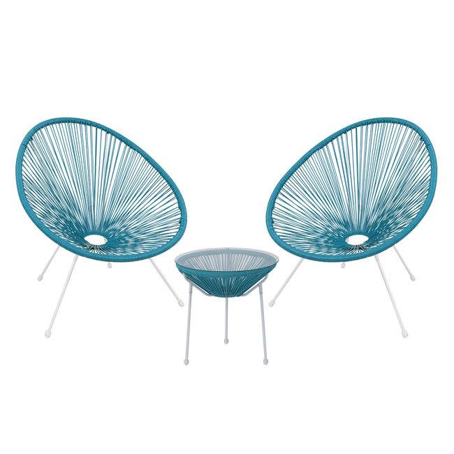 Σετ εξωτερικού χώρου "ACAPULCO" από μέταλλο/rattan σε χρώμα μπλε/λευκό Φ50x50
