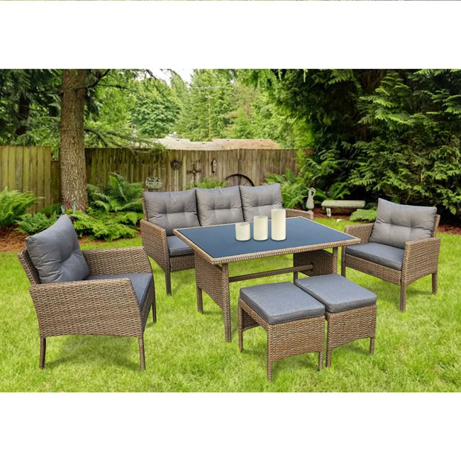 Σετ εξωτερικού χώρου "CALIFORNIA" από μέταλλο/wicker από φυσικό/γκρι 162x66x76