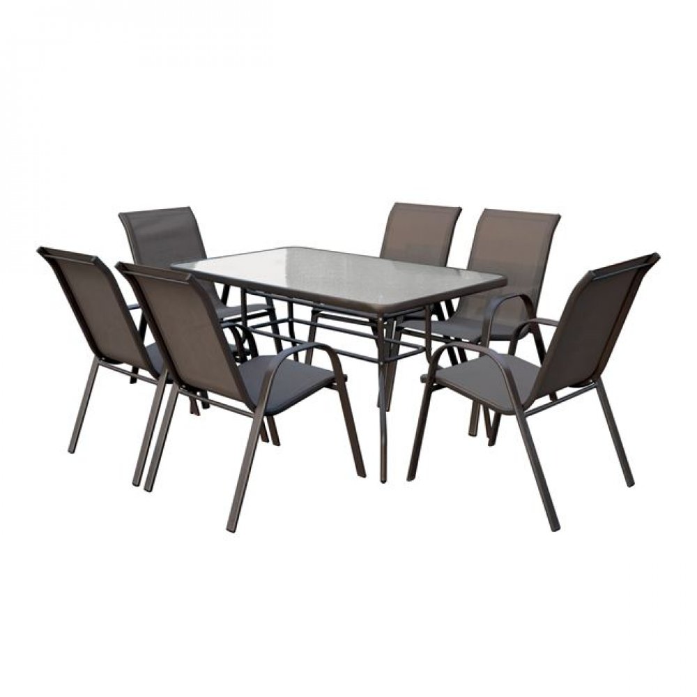 Σετ τραπεζαρίας κήπου "RIO" 7 τεμαχίων από μέταλλο/textilene σε χρώμα καφέ 140x80x70